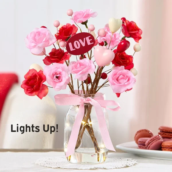 Valentine's Fairy Light Vase with Heart Bouquet