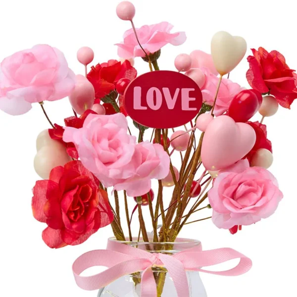 Valentine's Fairy Light Vase with Heart Bouquet - Image 3